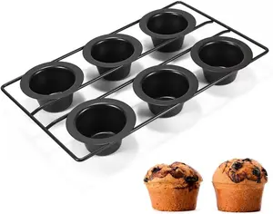 6 Cup Nonstick Popover Pans Large Deep Non-Stick Muffin Tin Cupcake Baking Pan for Home Baking Sets