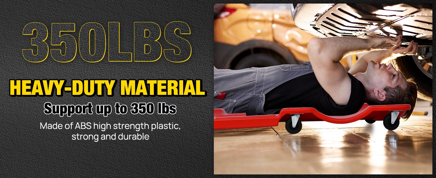 Nilight 40" Mechanic Plastic Creeper - 40 Inches Heavy Duty Shop Creeper with Padded Headrest and 6 Casters, 350 lbs Capacity, Red