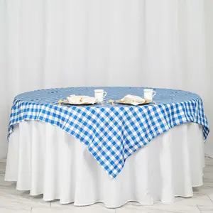Polyester Square Table Overlay 70"x70" White/Blue Checkered Buffalo Plaid Tablecloth Topper