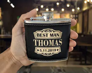 Retro Classy Customize Black Leather Flask with Gold Engraving for Wedding Birthday Gift for Dad Husbands Present Unique Wife Gifts Best Man