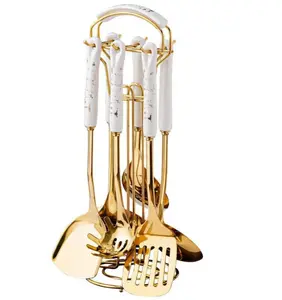 Kitchen Utensil Set Cooking 7 Pcs Set with Ceramic Handle Stainless Steel Spatula and Spoon