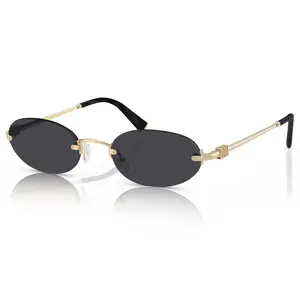 Oval Frame Sunglasses New Rimless Cut Edge Personality Glasses Fashion Design Sense Small Frame Sunglasses