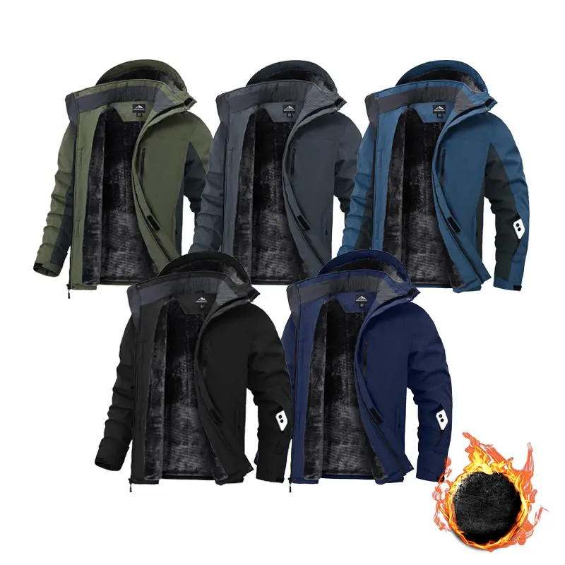 Winter Jackets for Men Warm Fleece Ski Jacket Men with Hoode Snowboarding Coats Waterproof Menswear Zipper Layer Outdoor Pockets Shell Tops