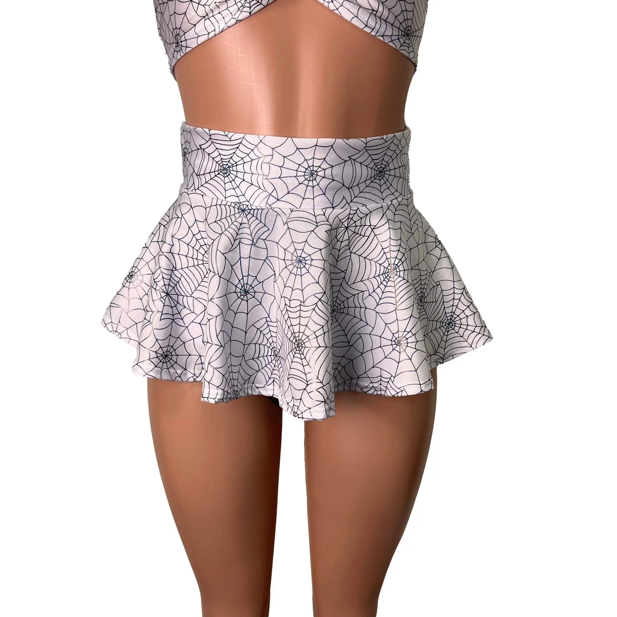 10" Super Mini Spider Web High Waisted Skater Skirt
