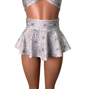 10" Super Mini Spider Web High Waisted Skater Skirt