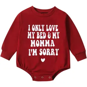 Infant Baby Girl Boy Valentines Outfit Crew Neck Letter Print Sweatshirt Romper One Piece Valentines Clothes