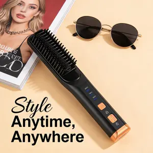 4000mah Rechargeable Straightening Comb, Wireless Portable Hair Styler for Straight Curls and Twists, Safety Lock Switch Included, Portable Straightener