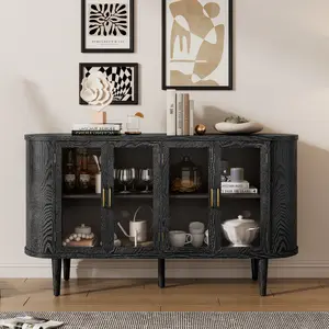 ARCH TREXM Farmhouse Sideboard Cabinet with Storage, Wood Buffet Cabinet with Glass Doors and Adjustable Shelves for Kitchen, Dining Room and Living Room (Black)