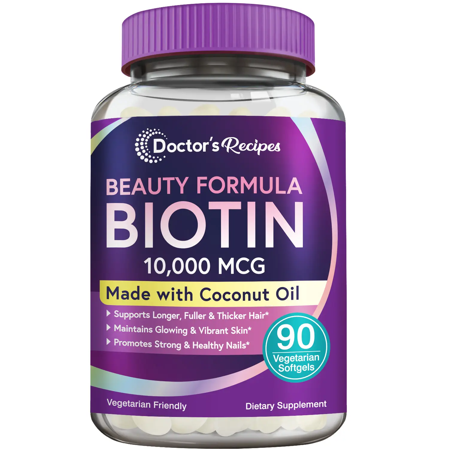 Hair growth Biotin Softgels (10000mg) 90 Vegetarian Formula for Hair Skin & Nails Growth Made with Coconut Oil - Healthcare