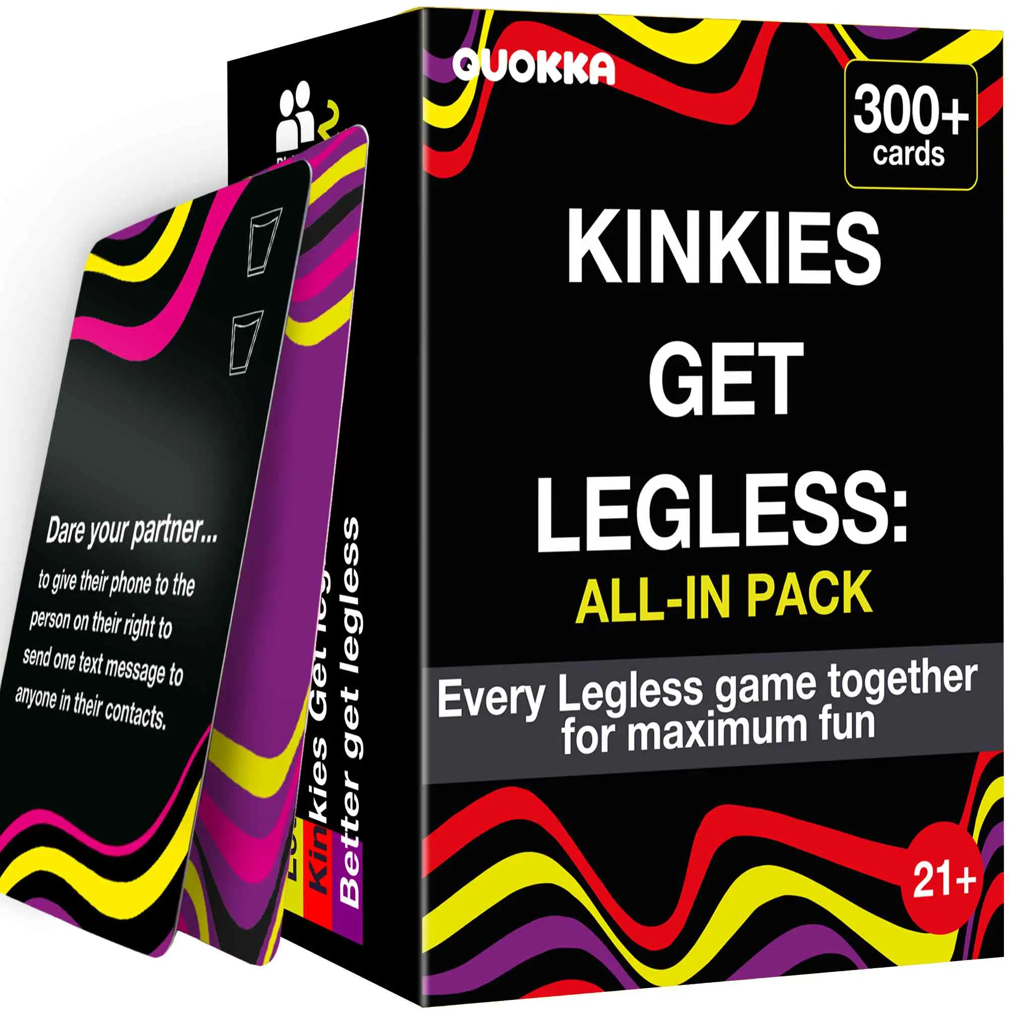 QUOKKA Kinkies Get Legless All-in Card Set - 3 Adult Conversation Games in 1 Box, Party Challenges with 300+ Cards, Conversation Card Game