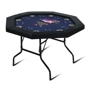 Texas Hold'em Poker Table - 8 Player Portable Octagon Casino Table with Foldable Metal Legs & Cup Holders, Casino Grade Felt Surface, Portable Poker Table