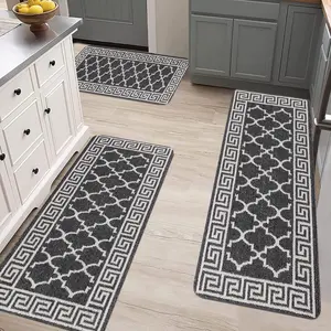 3-piece Washable Kitchen Floor Mat Set with Non-slip Backing Machine Washable for Laundry Rooms Hallways Entryways and Bathrooms runner rug flannel soft long cozy