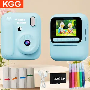 Cute color printing instant imaging children's mini digital camera with 32GB card, Z700 Polaroid 2.4-inch high-definition screen 1080P video, music, games, student multifunctional ink free thermal color printing camera