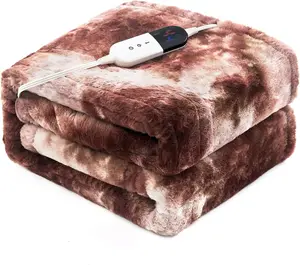 Electric Heated Blanket 50"x60",Luxury White Coffee Faux  Electric Throw Blanket,Fast Heating Soft Fluffy Thick Electric Blanket with 6 Heating Levels & 4H Auto Off
