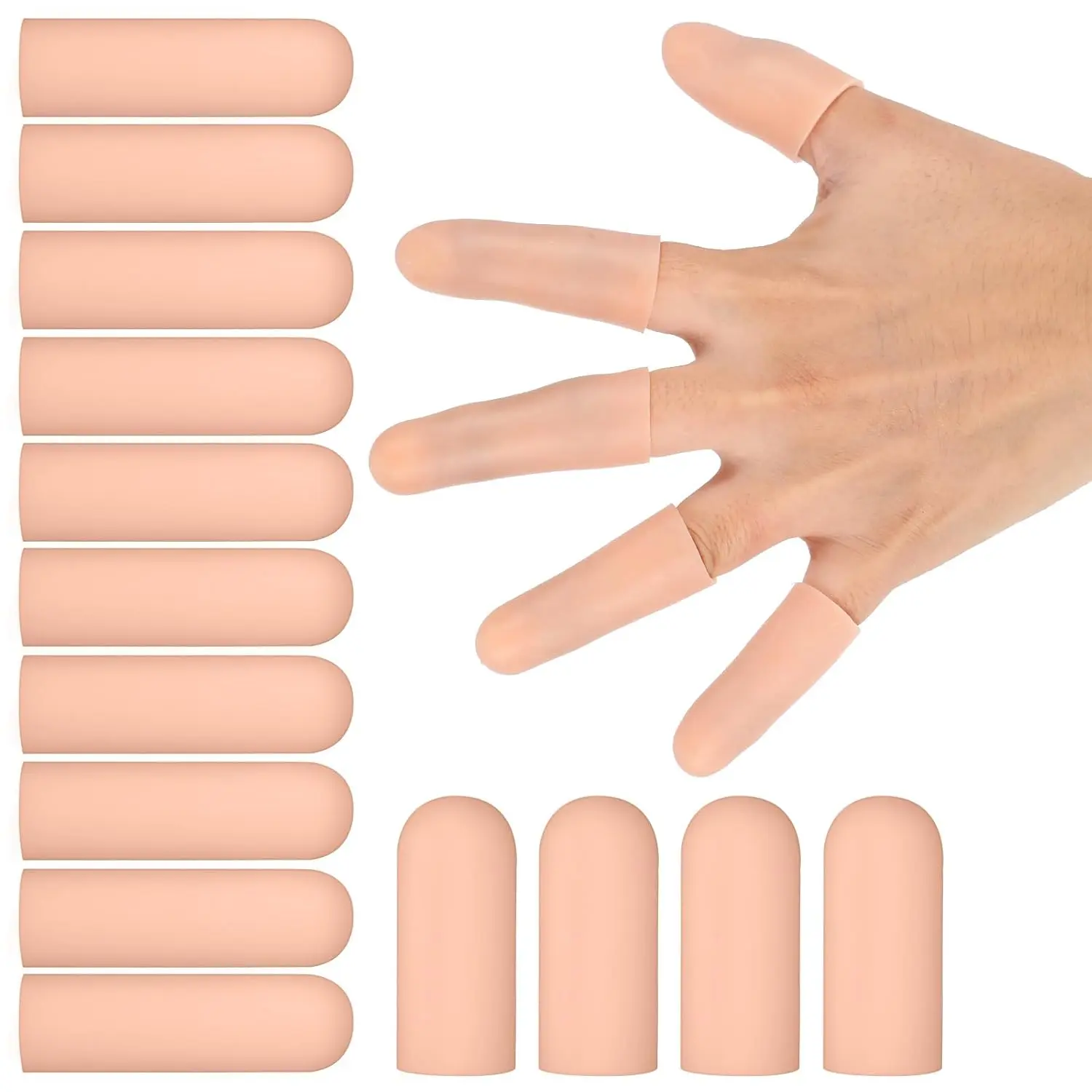 Silicone Gel Finger Protectors, 14-Piece Set, Adjustable & Protective Sleeves for Wound Care, Cracked Fingertips, Healthcare Support, Sensitive Skin, Gardening Work, Small, 14Pcs, Construction Work, Pure Silicone