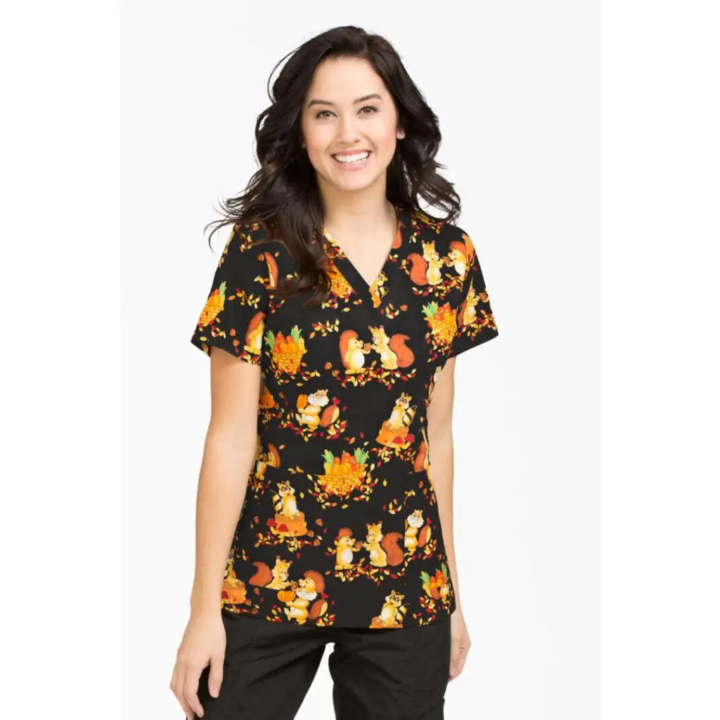 Clearance Med Couture Anna Fall Friends Printed Scrub Top