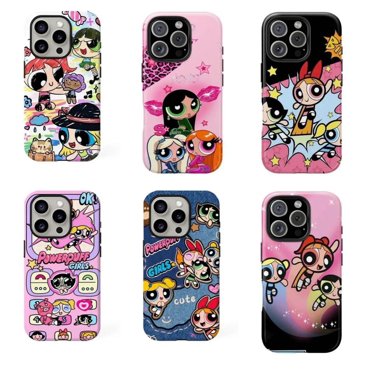 P0werpuff Girls Y2k Phone Case Retro Cartoon Graffiti Style Phone Case Compatible for  iPhone 17 16 15 14 13 12 and for Samsung S23-S25 Perfect Gift For Cartoon Enthusiast