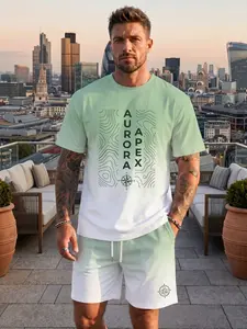 Sage Green Ombre "Aurora Apex" Print Men's Casual Streetwear Set