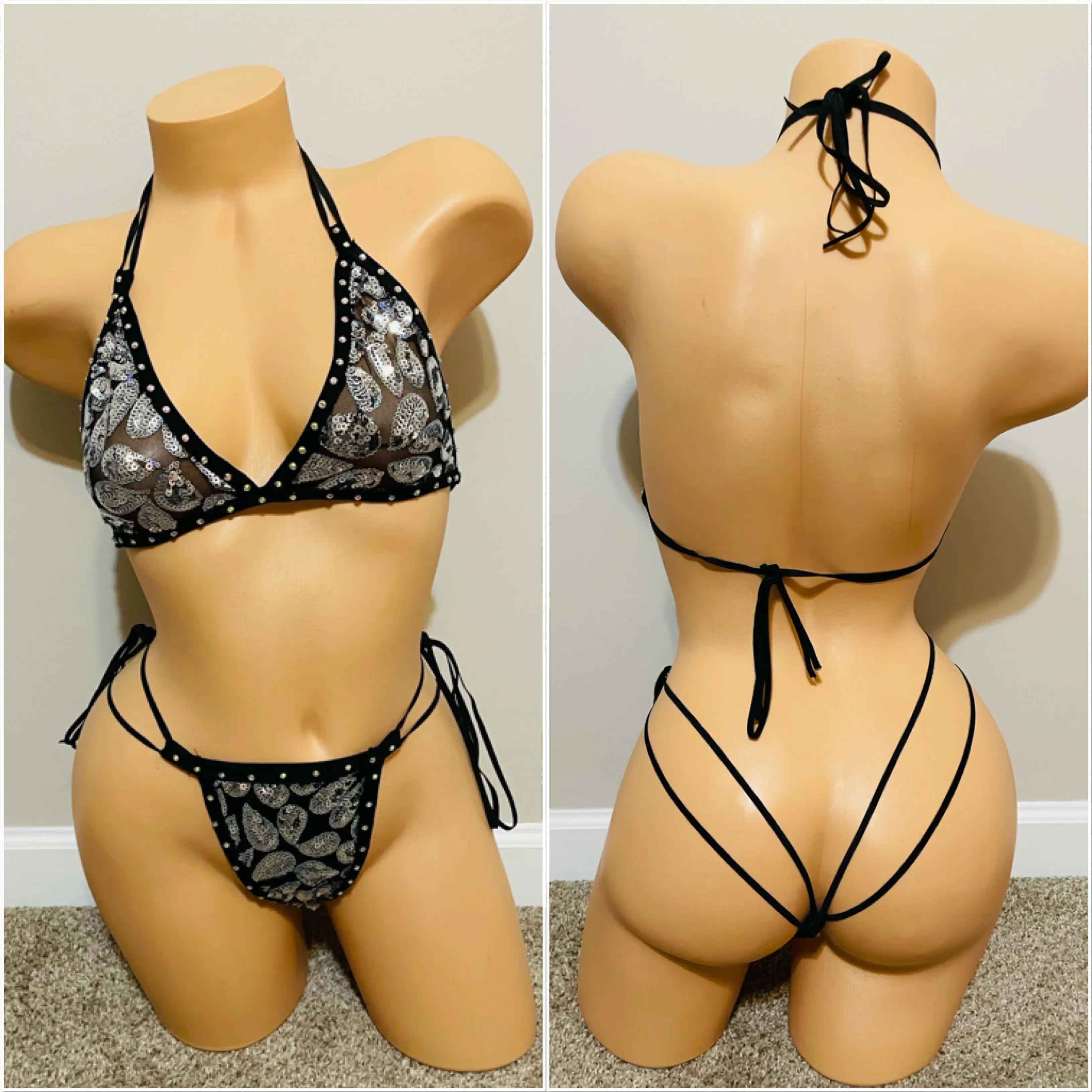 Silver Sequins Two Piece Bikini Outfit