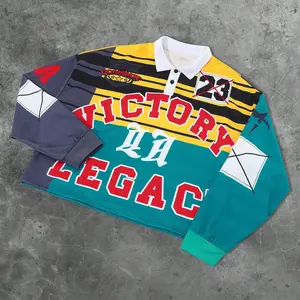 Men's Street Style Dopa Long Sleeve Polo Neck Sweatshirt, Letter and Stripe Print, Fall & Winter Casual Wear, Fitted Design, Cozy Sweatshirt