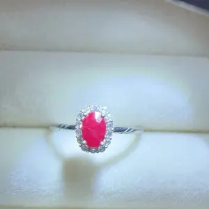 <PingEast jewelry >Ruby ring505----925 sterling silver ring with double-layer 18K gold plating, set with a 4*6mm natural Burmese pigeon blood ruby, accented with Moissanite stones. Adjustable band, comes with a certificate