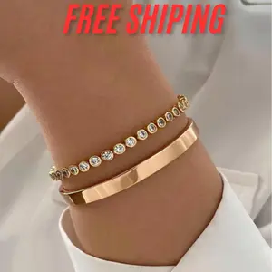 2pcs Minimalist & Delicate Layered Bracelets For Women locked bracelet