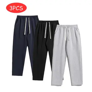 Men’s three-piece solid-color fashion sports pants set, suitable for all seasons; multifunctional for autumn and winter cold weather; regular fit with an elastic drawstring and fleece lining; comfortable and breathable, ideal for everyday wear and exercis