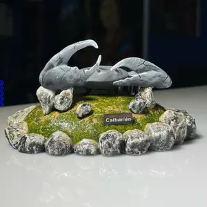 Caibarién 3D Printed Figurine of the Crab Emblem of the Town of Caibarién with Mossy Base and Rock Accents