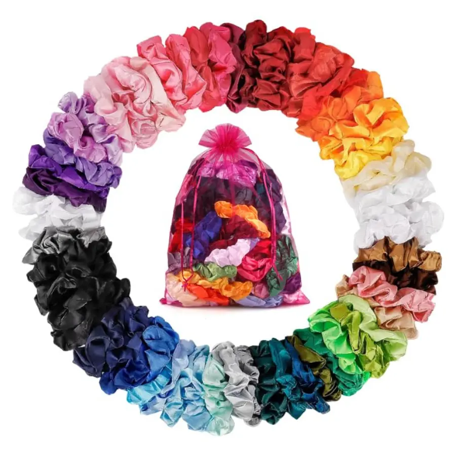 Satin Scrunchies for Women Girls 60 Pack Silk Scrunchies for Curly Hair Ties