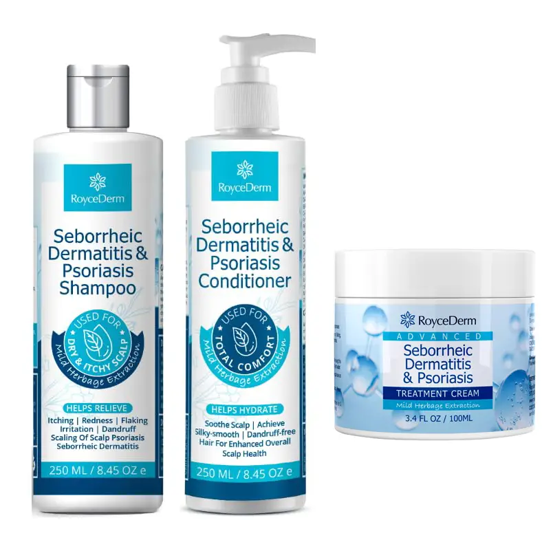 Roycederm Seborrheic Dermatitis Cream Shampoo and Conditioner Scalp Treatment for Psoriasis, Folliculitis, Dry Scalp, Dandruff, Anti-Itch Haircare Her