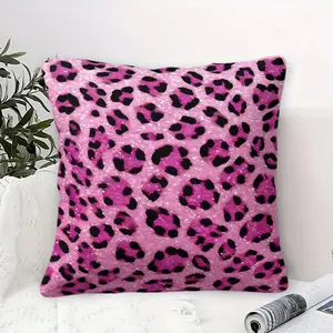Glamorous Pink Leopard Print Throw Pillow with Digital Print, Luxurious Soft Velvet Feel, 45cm Square Plush Cushion with  Pillow Core, Eye-Catching Glittery Design for Trendy Home Decor, Perfect for Sofa and Bed, Chic Animal Print Accent Piece.