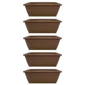 HC Companies 12-Inch Outdoor Plastic Deck Flower Planter Box, Chocolate (5 Pack)