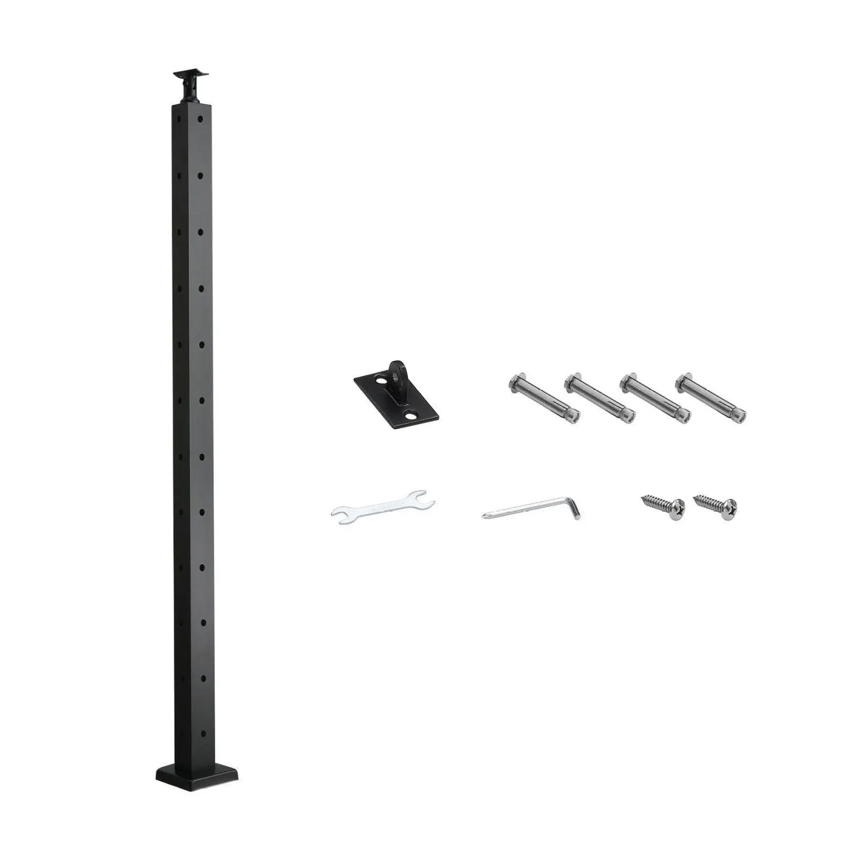 VEVOR 42" Height Stainless Steel Cable Railing Corner Post Kit, Pre-Drilled Holes, Black, Includes Horizontal/Curved Brackets, 1-Pack L-Shaped Hole (106.7x2.5x5 cm) for Deck & Stair Railing