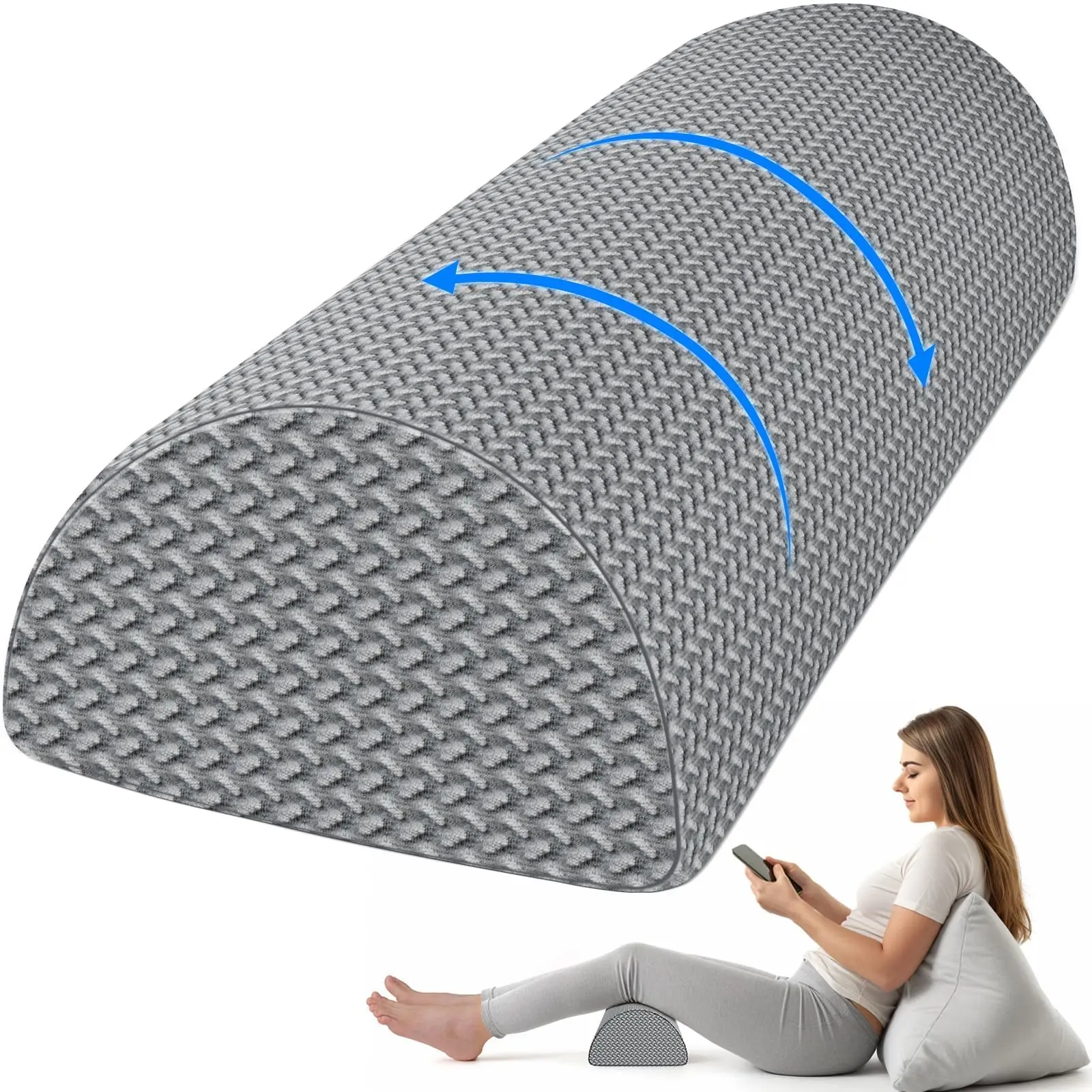 Ergonomic Memory Foam Knee Pillow - Anti-Allergic Supportive Bolster with Memory Foam Cushioning for Good Posture, Home/Office-Compatible Leg Positioner for Side Sleepers (Grey, 20.4"x8"x4.9"), 20.4" X 8" X 4.9", Machine Wash