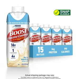 BOOST Glucose Control Nutritional Drink Protein Shakes, Very Vanilla, 8 fl oz, 15 Pack