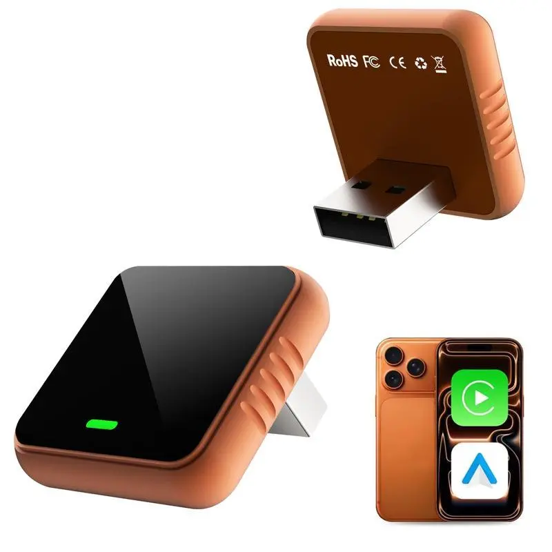 2-in-1 Wireless Carplay Adapter, Wired CarPlay to Wireless & Android Auto Converter, Mini USB Design with Fast Stable Connection, Compatible with Apple & Android