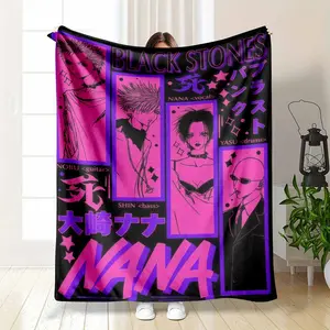 NANA Black Stones Punk Rock Band Flannel Blanket Anime Character Print Design Soft Cozy Warm Lightweight Throw Perfect for Bedroom Living Room Sofa Decor Office Nap Music Lovers Gift Travel Camping Use