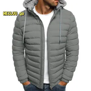 Men Winter Down Jacket, Solid Color Hooded Long Sleeves Zip-Up Outer Wear with Pockets for Boys, Men's Sports Hoodie