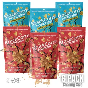 KrackCorn Popcorn 6-Large Bags Mixed with the Original Crunchy Caramel and KrackCorn With Cheese. Non-GMO, Gluten Free, Family Recipe Crunchy Snacks