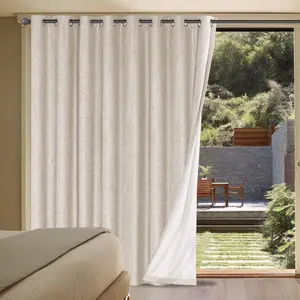 Blackout Curtains Thick Textured Look 100% Blackout Door Anti Rust Grommet Wide Door Panel, Natural,W100 x L108 inch