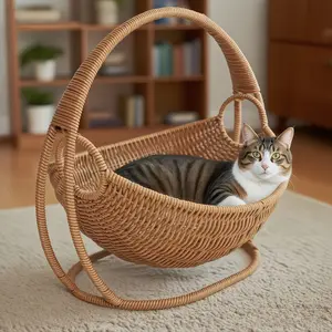 Cat Hammock with Stand, Easy Quick Assembly and Breathable Woven Design, Supports Pets Up to 3kg, Space-Saving Indoor Pet Bed
