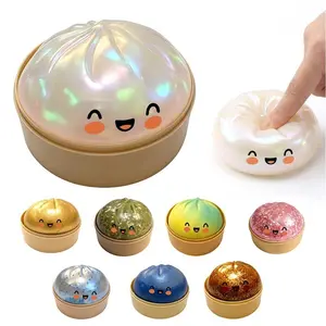Giant Glitter Dumpling, Giant Dumpling Squishy, Mega Rainbow Dumplings, Cute Anxiety Relief Fidget Toy, with Steamer Box,Soft Squeeze Decompression Dough for Adults