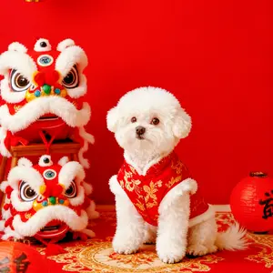 Winter Clearance- Oriental Luxe Fortune Chinese New Year Vest For Pets Tradition Meets Trend Fluffy Two-Legged Dog Clothes Year of Abundance Theme Rich Red-Gold Patterns
