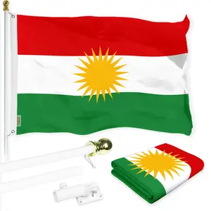G128 Combo Pack: 6 Ft Tangle Free Aluminum Spinning Flagpole (White) & Kurdistan Region Flag 3x5 Ft, LiteWeave Pro Series Printed 150D Polyester | Pole with Flag Included