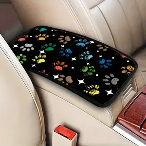 Colorful Dog Paw Print Car Center Console Pad, Stylish Armrest Seat Box Cover, Universal Fit, Durable & Easy to Clean Car Interior Accessory