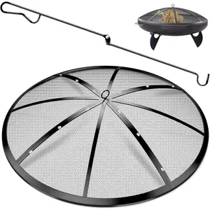 Fire Pit Spark Screen, 40Inch Fire Pit Lid Outdoor with Handle & , Heavy-Duty Mesh Firepit Cove with 12 Reinforced Bars for Backyard/Beach/RV Camping