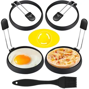 Silicone Egg Rings Set With Internal Nylon Support, 4-Pack, Round Cooking Molds