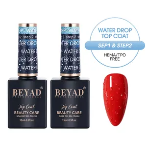 Beyad Water Drop Gel Top Coat, 3D Effect Non-Wipe Glossy Shiny Nail Art Topcoat, DIY Bubble Manicure Soak OffUV LED Lamp