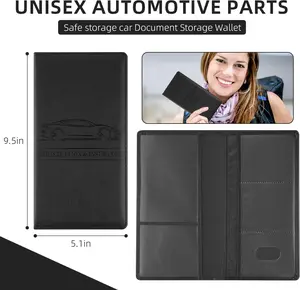 Car Registration and Insurance Card Holder,PU Leather Vehicle License Document Glove Box,Organizer Car Document Wallet with Magnetic Shut,Car Accessories for Men Women (Black)