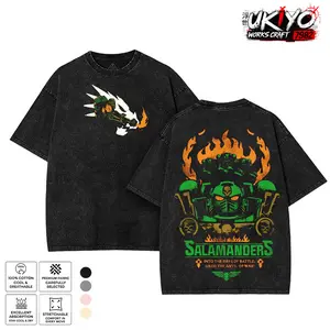 Salamanders T-Shirt, warhammer 40k salamanders Washed 2 sided printed Oversize Unisex Cotton Crewneck tee game merch retro black soft graphic tee